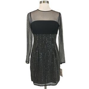 Aidan Mattox Beaded Long Sleeve Sparkly Mini Sheath Cocktail Dress Black Size 4